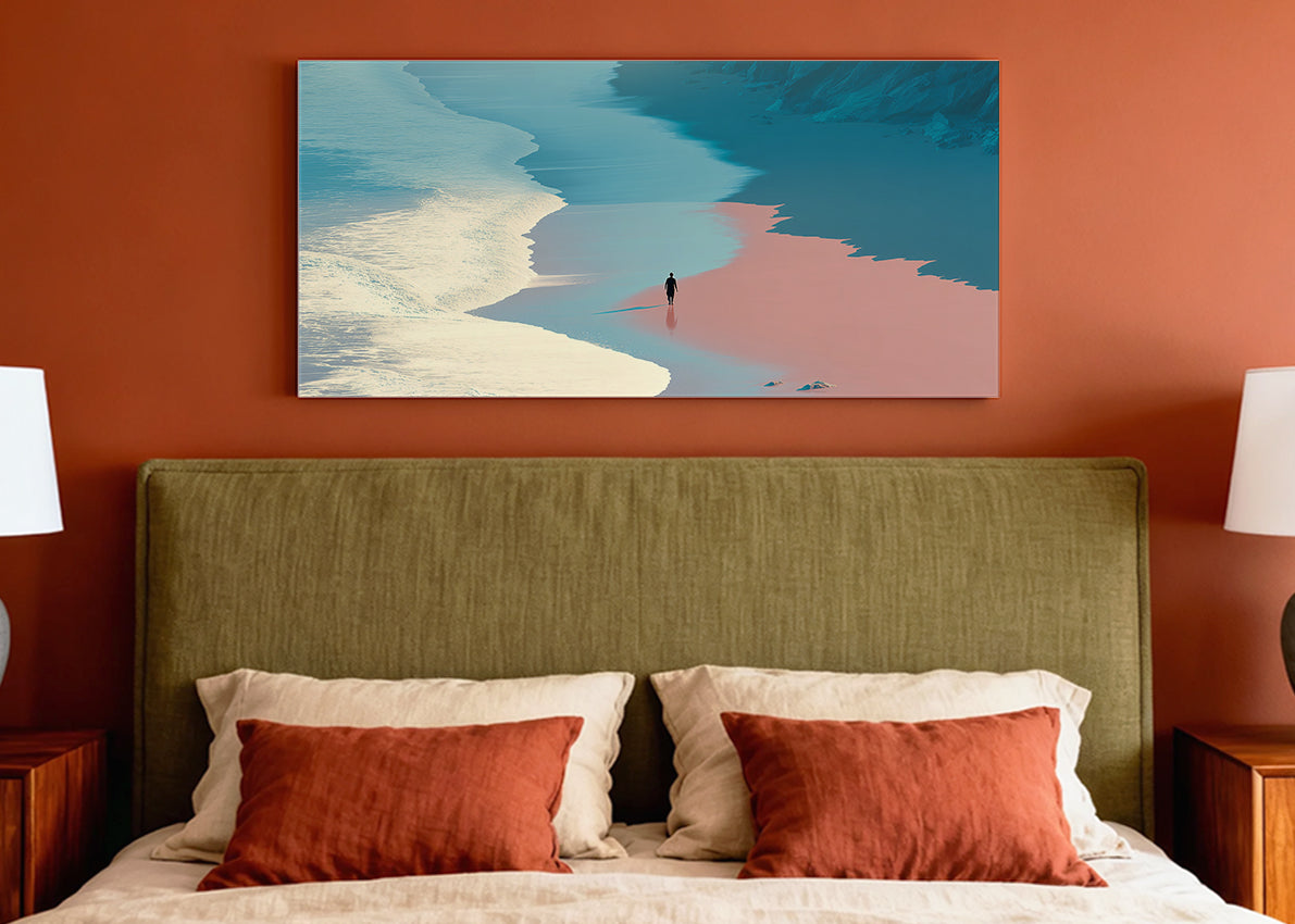 Minimalist Pastel Beach Shoreline Canvas Wall Art – Single & 3 Panel Canvas – AI PRINT LAB