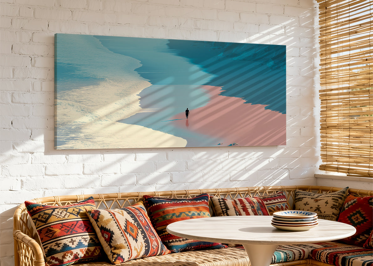 Minimalist Pastel Beach Shoreline Canvas Wall Art – Single & 3 Panel Canvas – AI PRINT LAB