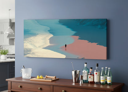 Minimalist Pastel Beach Shoreline Canvas Wall Art – Single & 3 Panel Canvas – AI PRINT LAB