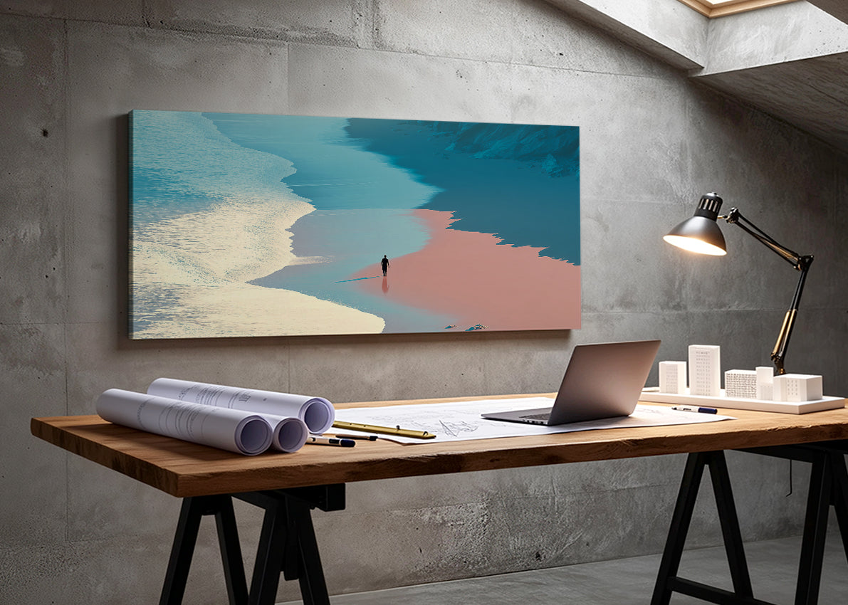 Minimalist Pastel Beach Shoreline Canvas Wall Art – Single & 3 Panel Canvas – AI PRINT LAB