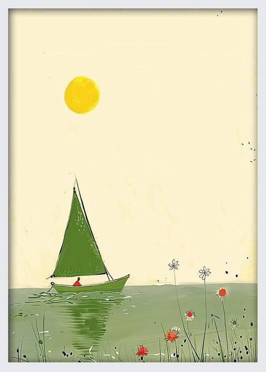 Minimalist Sailboat at Sunrise – Calm Lake Canvas & Poster Wall Art – T1062 – AiPrintLab