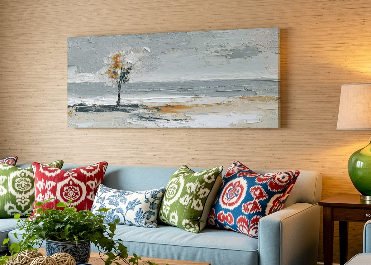 Minimalist Textured Tree Landscape Canvas Wall Art – Single & 3 Panel Canvas – AI PRINT LAB