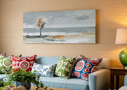 Minimalist Textured Tree Landscape Canvas Wall Art – Single & 3 Panel Canvas – AI PRINT LAB