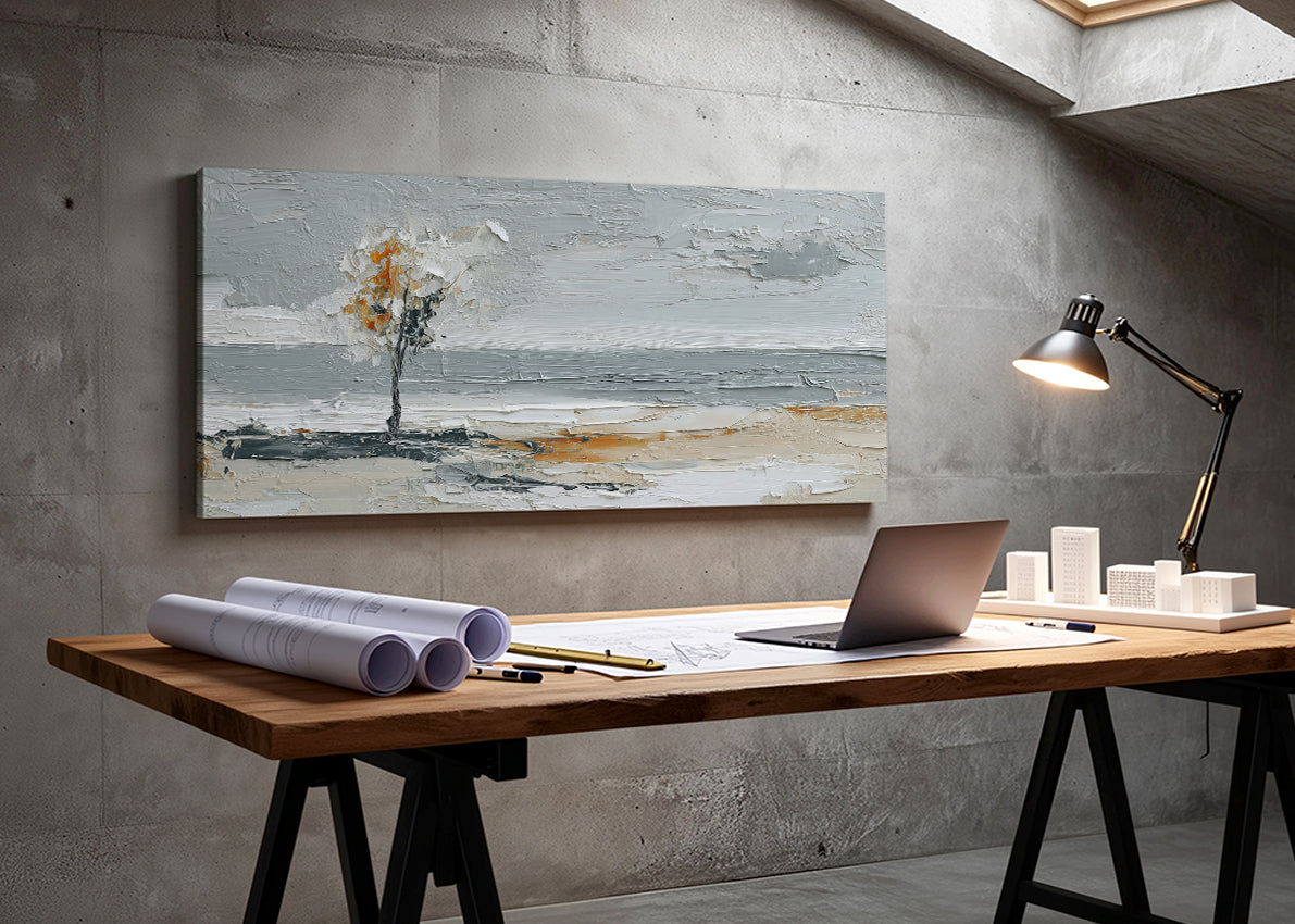 Minimalist Textured Tree Landscape Canvas Wall Art – Single & 3 Panel Canvas – AI PRINT LAB