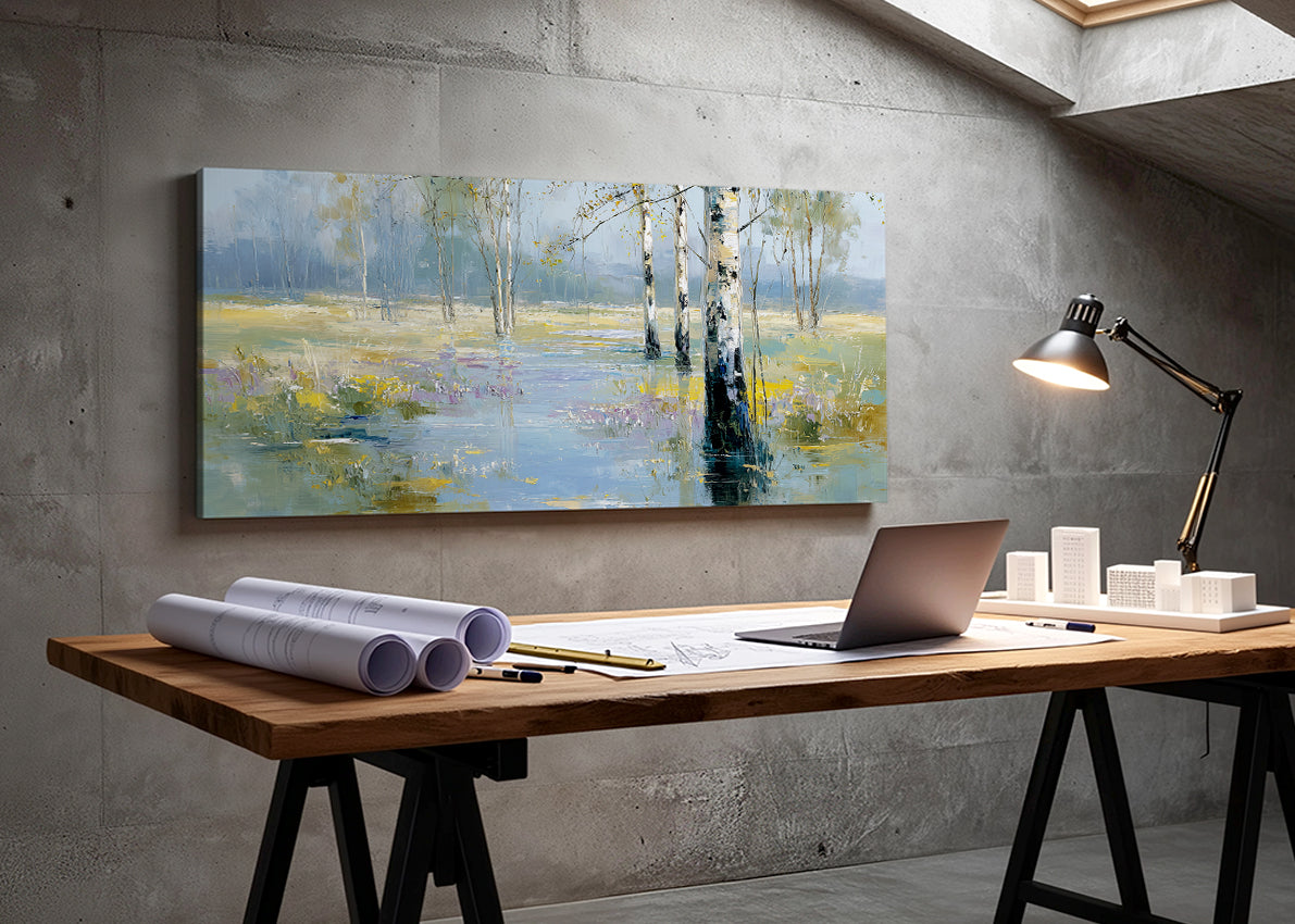 Misty Birch Woodland Canvas Wall Art – Single & 3 Panel Split – AI PRINT LAB