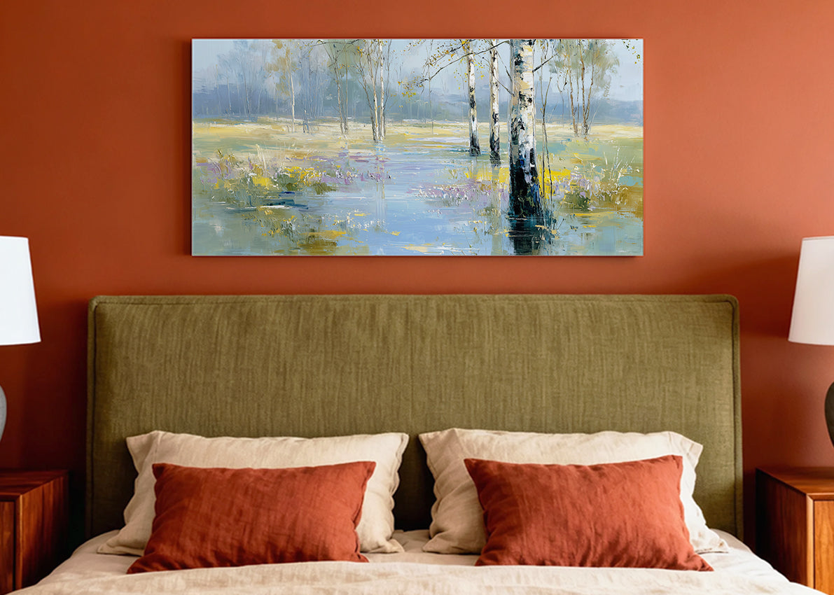Misty Birch Woodland Canvas Wall Art – Single & 3 Panel Split – AI PRINT LAB