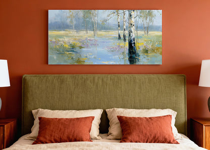 Misty Birch Woodland Canvas Wall Art – Single & 3 Panel Split – AI PRINT LAB