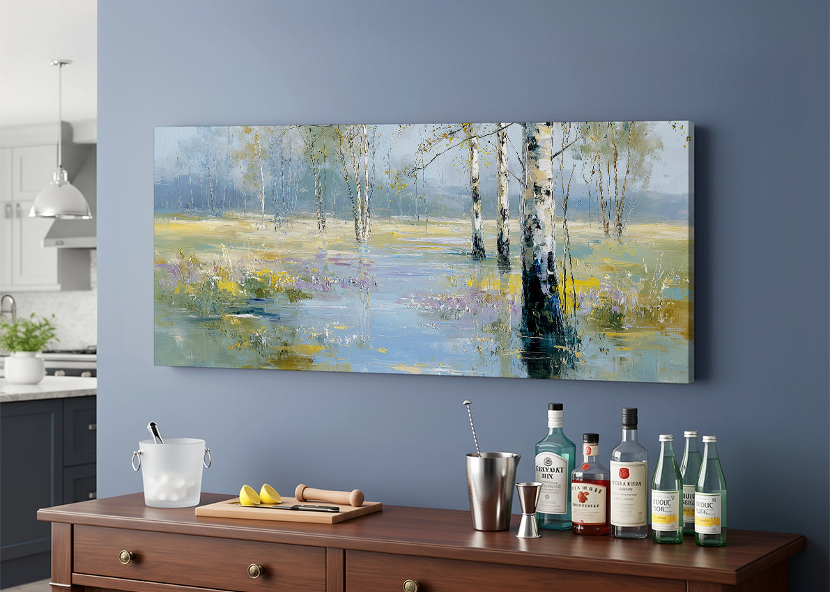Misty Birch Woodland Canvas Wall Art – Single & 3 Panel Split – AI PRINT LAB