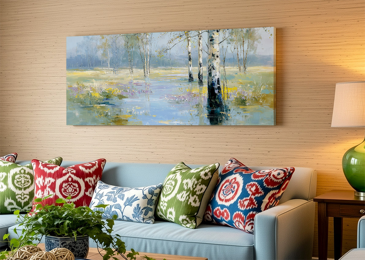 Misty Birch Woodland Canvas Wall Art – Single & 3 Panel Split – AI PRINT LAB