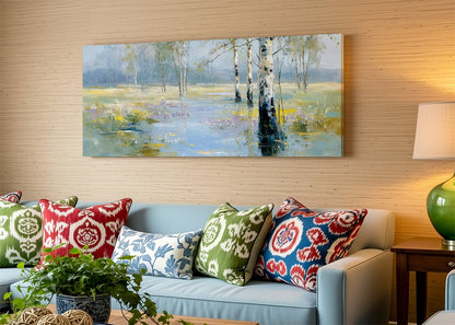 Misty Birch Woodland Canvas Wall Art – Single & 3 Panel Split – AI PRINT LAB