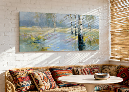 Misty Birch Woodland Canvas Wall Art – Single & 3 Panel Split – AI PRINT LAB