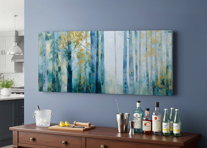 Misty Blue Forest Canvas Wall Art – Elegant Abstract Woodland Landscape – Single & 3 Panel Canvas – AI PRINT LAB