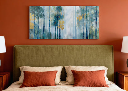 Misty Blue Woodland Canvas Wall Art – Elegant Abstract Forest Landscape – Single & 3 Panel Canvas – AI PRINT LAB