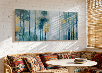 Misty Blue Woodland Canvas Wall Art – Elegant Abstract Forest Landscape – Single & 3 Panel Canvas – AI PRINT LAB