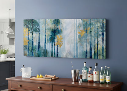 Misty Blue Woodland Canvas Wall Art – Elegant Abstract Forest Landscape – Single & 3 Panel Canvas – AI PRINT LAB