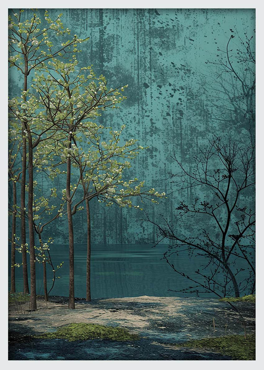 Misty Forest Reflection – Minimal Nature Landscape Canvas & Poster Art – T998 – AiPrintLab