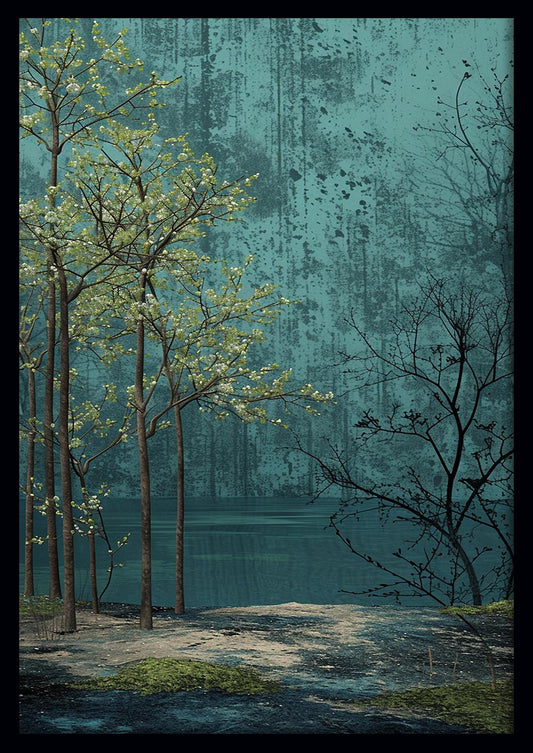 Misty Forest Reflection – Minimal Nature Landscape Canvas & Poster Art – T998 – AiPrintLab