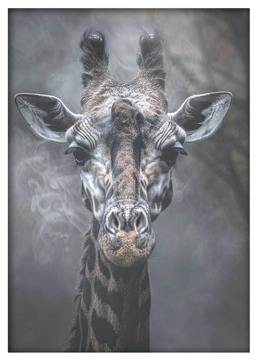 Misty Giraffe Portrait Canvas Wall Art – Monochrome Jungle Animal Decor – T928 – AiPrintLab