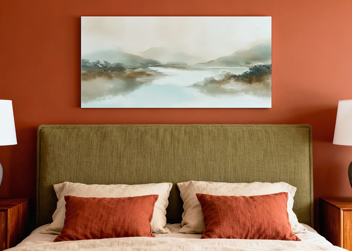Misty Lake Mountain Landscape Canvas Wall Art – Single & 3 Panel Canvas – AI PRINT LAB