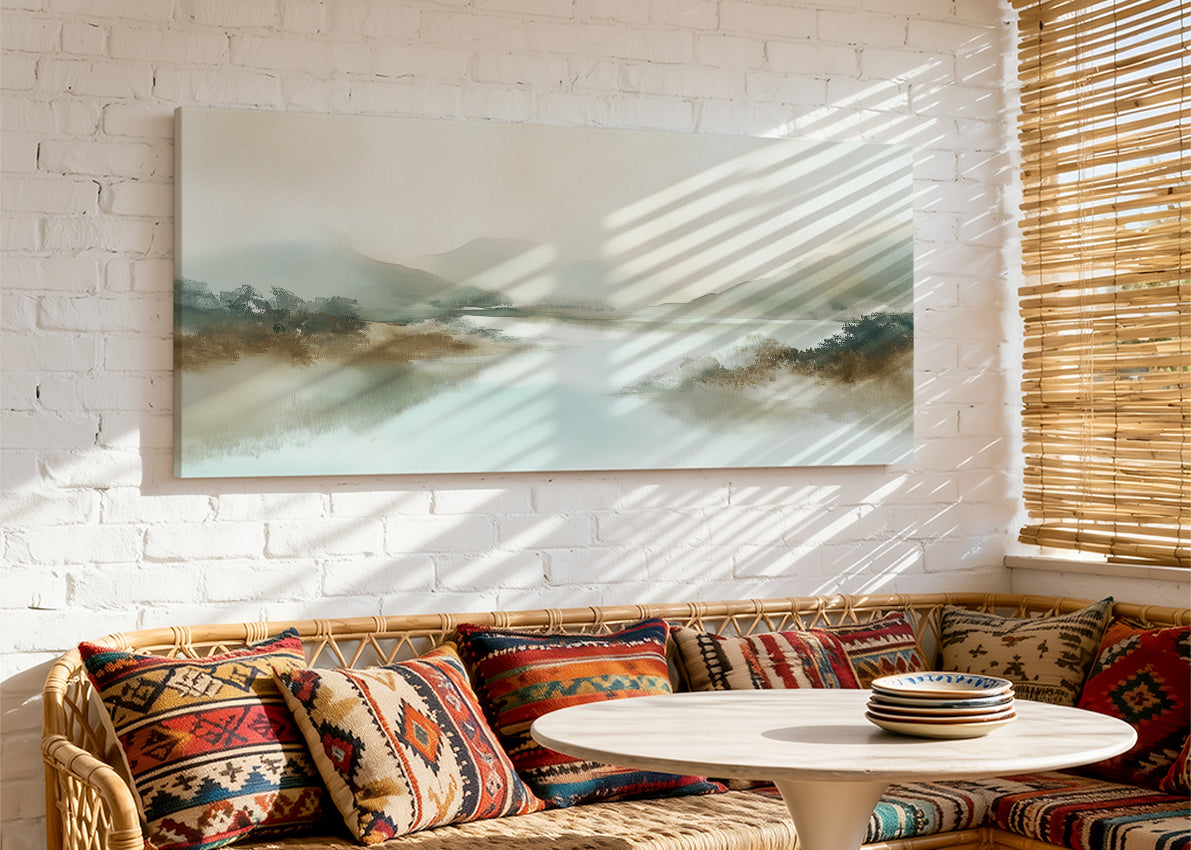 Misty Lake Mountain Landscape Canvas Wall Art – Single & 3 Panel Canvas – AI PRINT LAB
