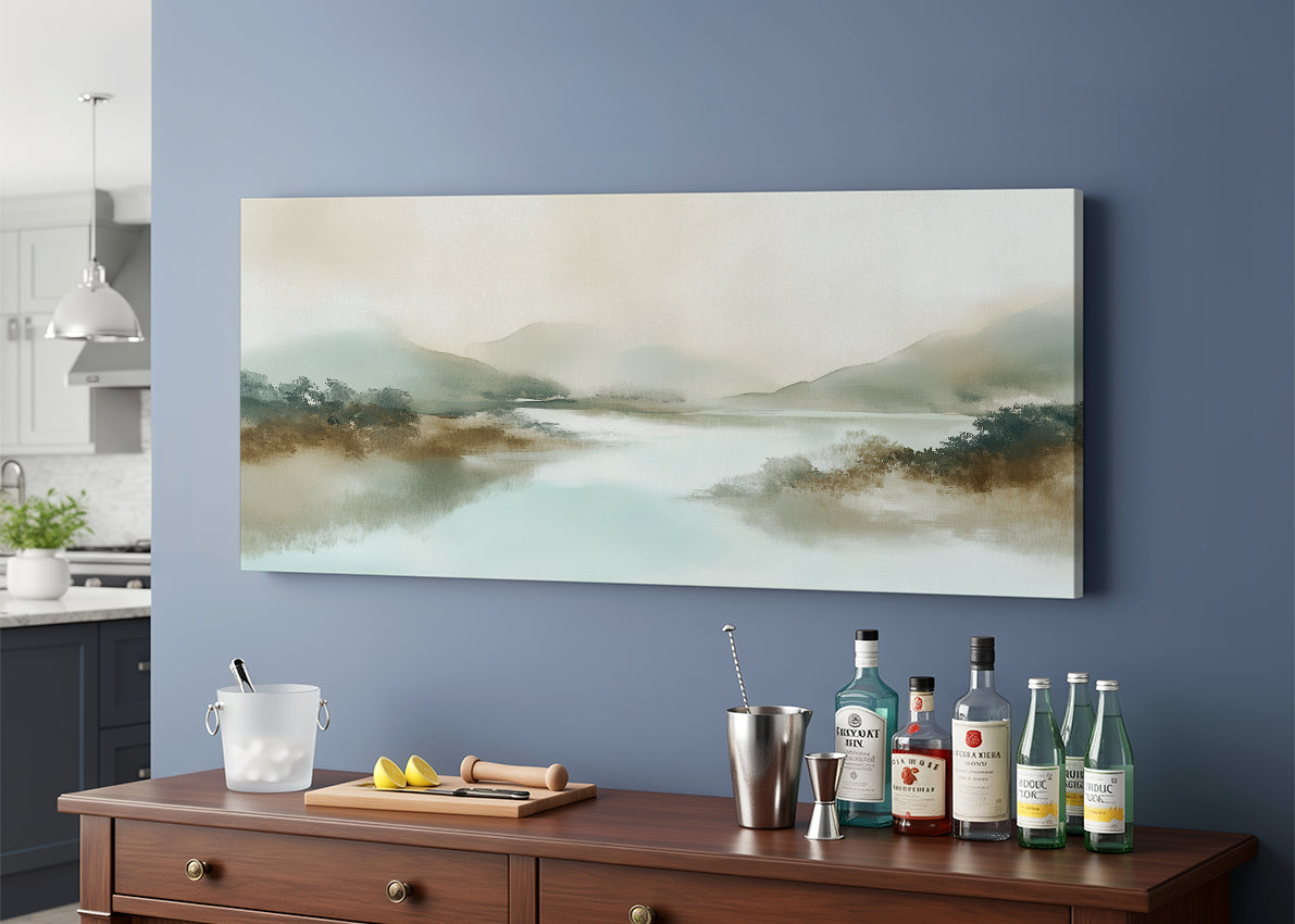 Misty Lake Mountain Landscape Canvas Wall Art – Single & 3 Panel Canvas – AI PRINT LAB