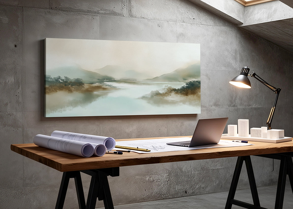Misty Lake Mountain Landscape Canvas Wall Art – Single & 3 Panel Canvas – AI PRINT LAB
