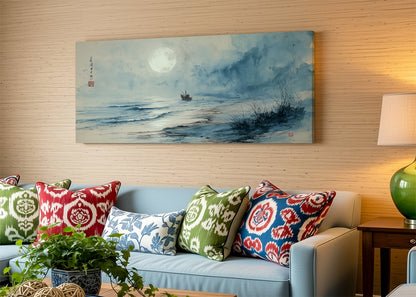 Misty Moonlit Shoreline Canvas Wall Art – Single & 3 Panel Split – AI PRINT LAB
