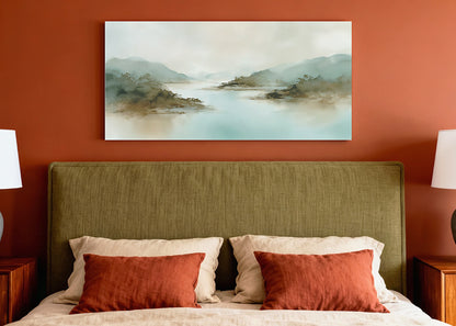 Misty River Valley Landscape Canvas Wall Art – Single & 3 Panel Canvas – AI PRINT LAB