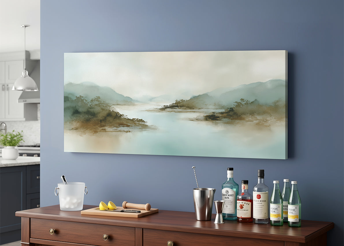Misty River Valley Landscape Canvas Wall Art – Single & 3 Panel Canvas – AI PRINT LAB