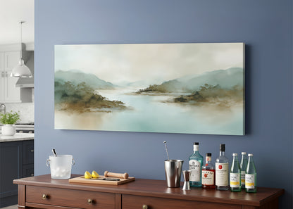 Misty River Valley Landscape Canvas Wall Art – Single & 3 Panel Canvas – AI PRINT LAB