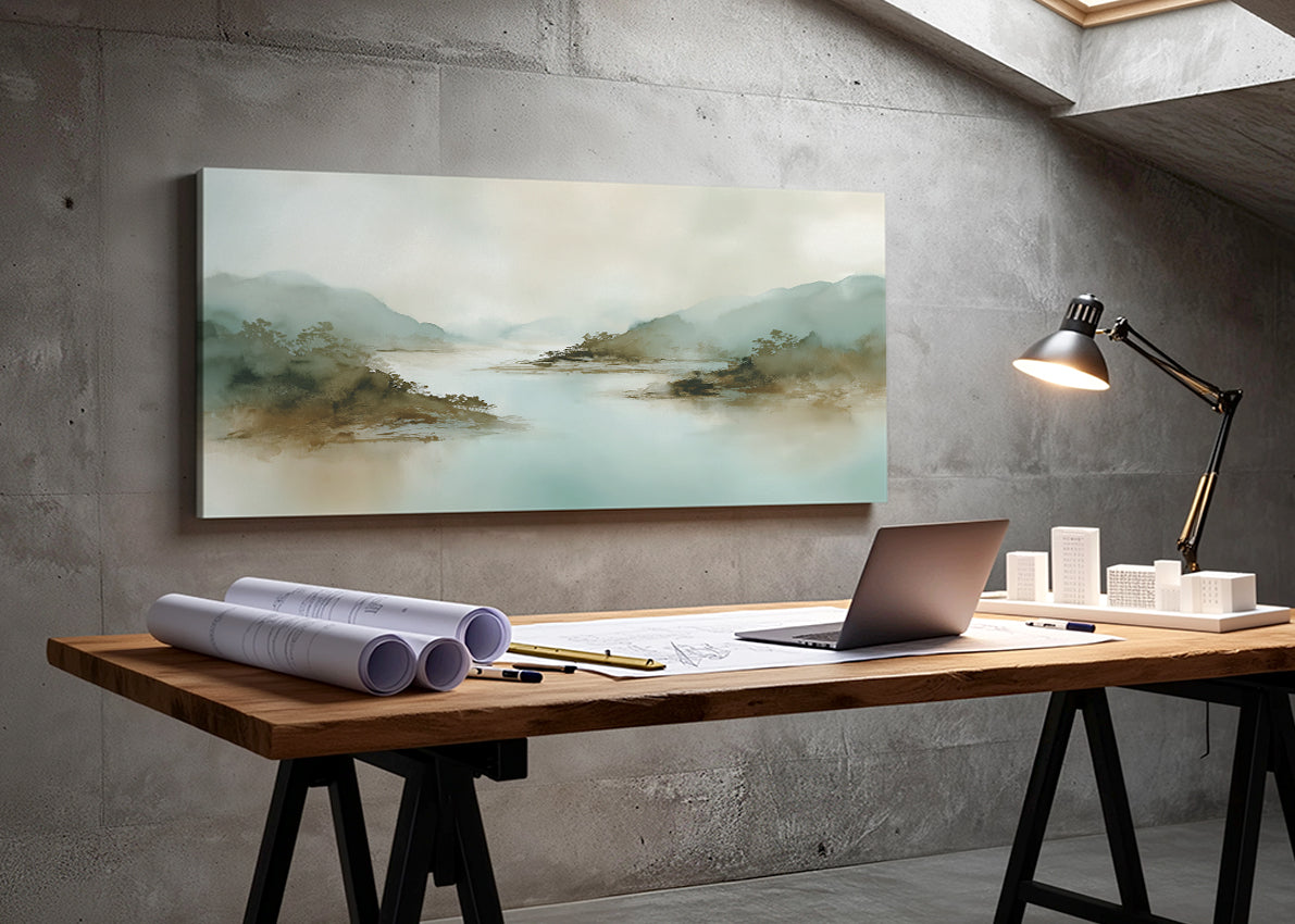 Misty River Valley Landscape Canvas Wall Art – Single & 3 Panel Canvas – AI PRINT LAB