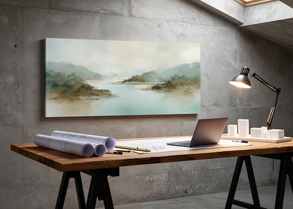 Misty River Valley Landscape Canvas Wall Art – Single & 3 Panel Canvas – AI PRINT LAB