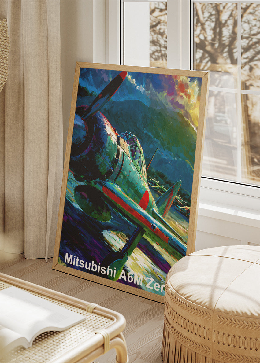 Mitsubishi A6M Zero Poster & Canvas Print – Illustrated WWII Fighter Aircraft Wall Art