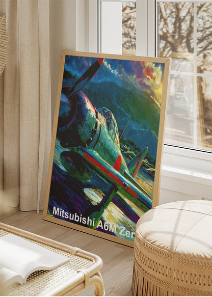 Mitsubishi A6M Zero Poster & Canvas Print – Illustrated WWII Fighter Aircraft Wall Art