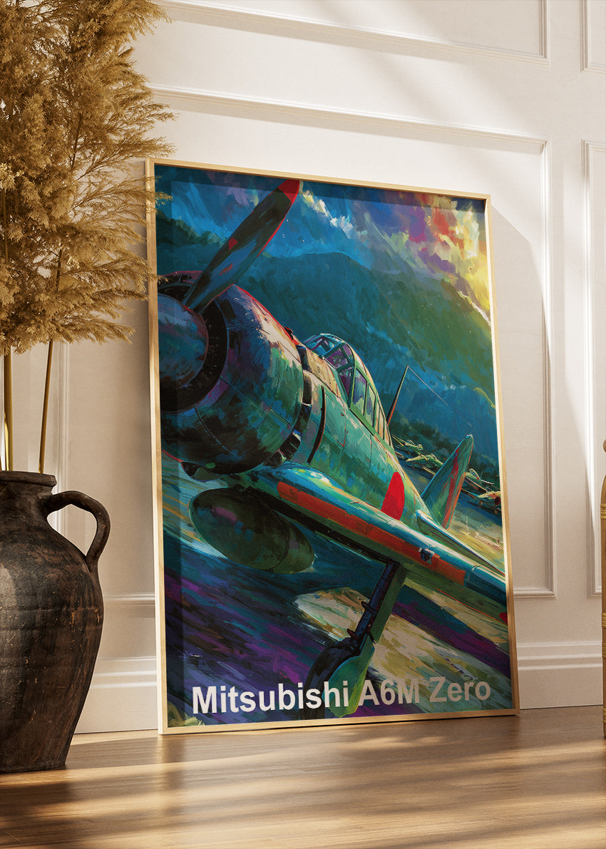 Mitsubishi A6M Zero Poster & Canvas Print – Illustrated WWII Fighter Aircraft Wall Art