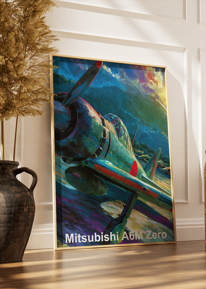 Mitsubishi A6M Zero Poster & Canvas Print – Illustrated WWII Fighter Aircraft Wall Art