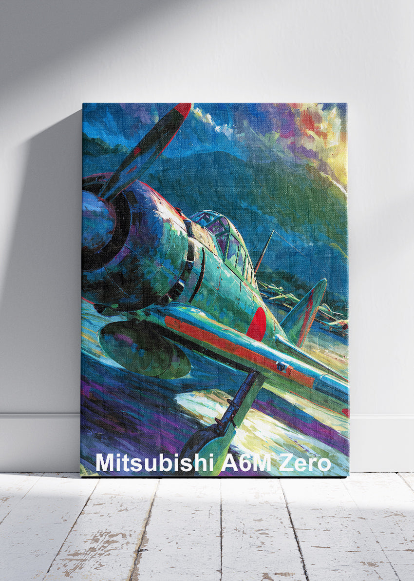 Mitsubishi A6M Zero Poster & Canvas Print – Illustrated WWII Fighter Aircraft Wall Art