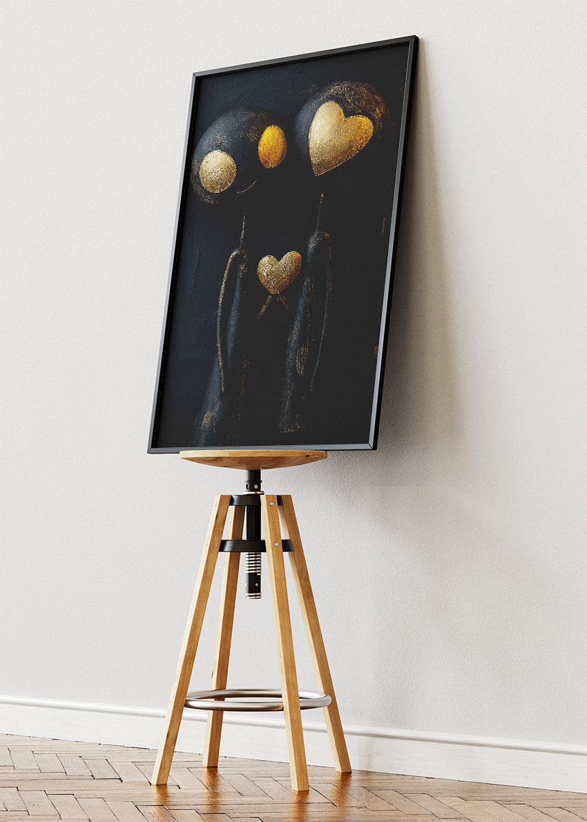 Modern Abstract Couple Wall Art – Black and Gold Love Heart Canvas Print & Contemporary Romantic Poster for Bedroom Decor UK