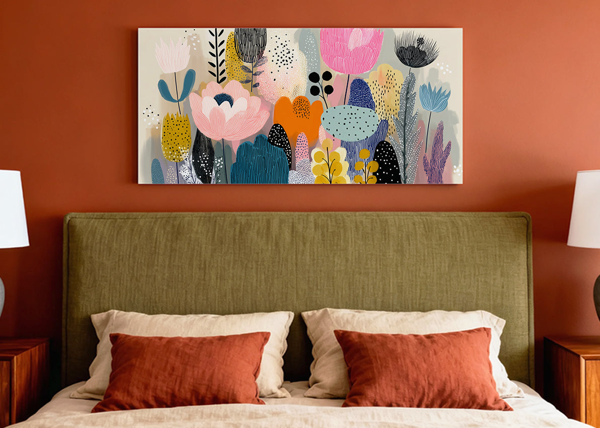Modern Abstract Floral Garden Canvas Wall Art – Single & 3 Panel Canvas