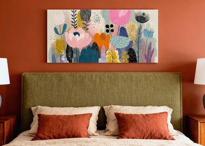 Modern Abstract Floral Garden Canvas Wall Art – Single & 3 Panel Canvas