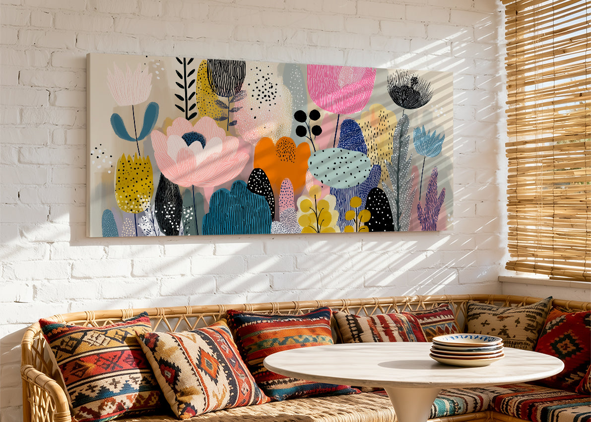 Modern Abstract Floral Garden Canvas Wall Art – Single & 3 Panel Canvas