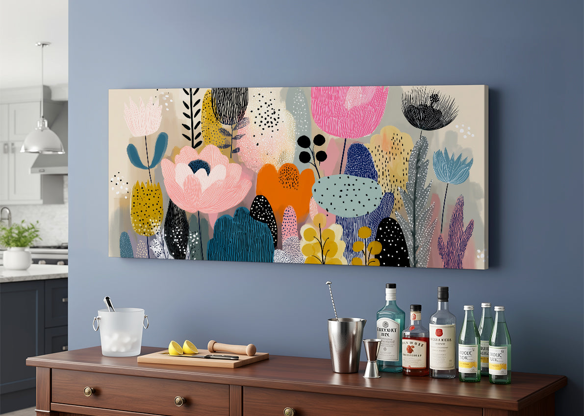 Modern Abstract Floral Garden Canvas Wall Art – Single & 3 Panel Canvas