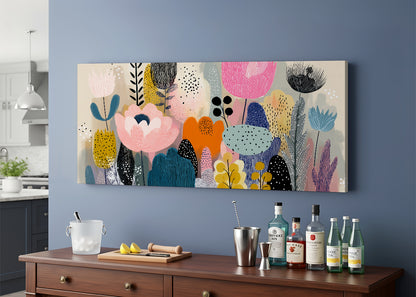 Modern Abstract Floral Garden Canvas Wall Art – Single & 3 Panel Canvas