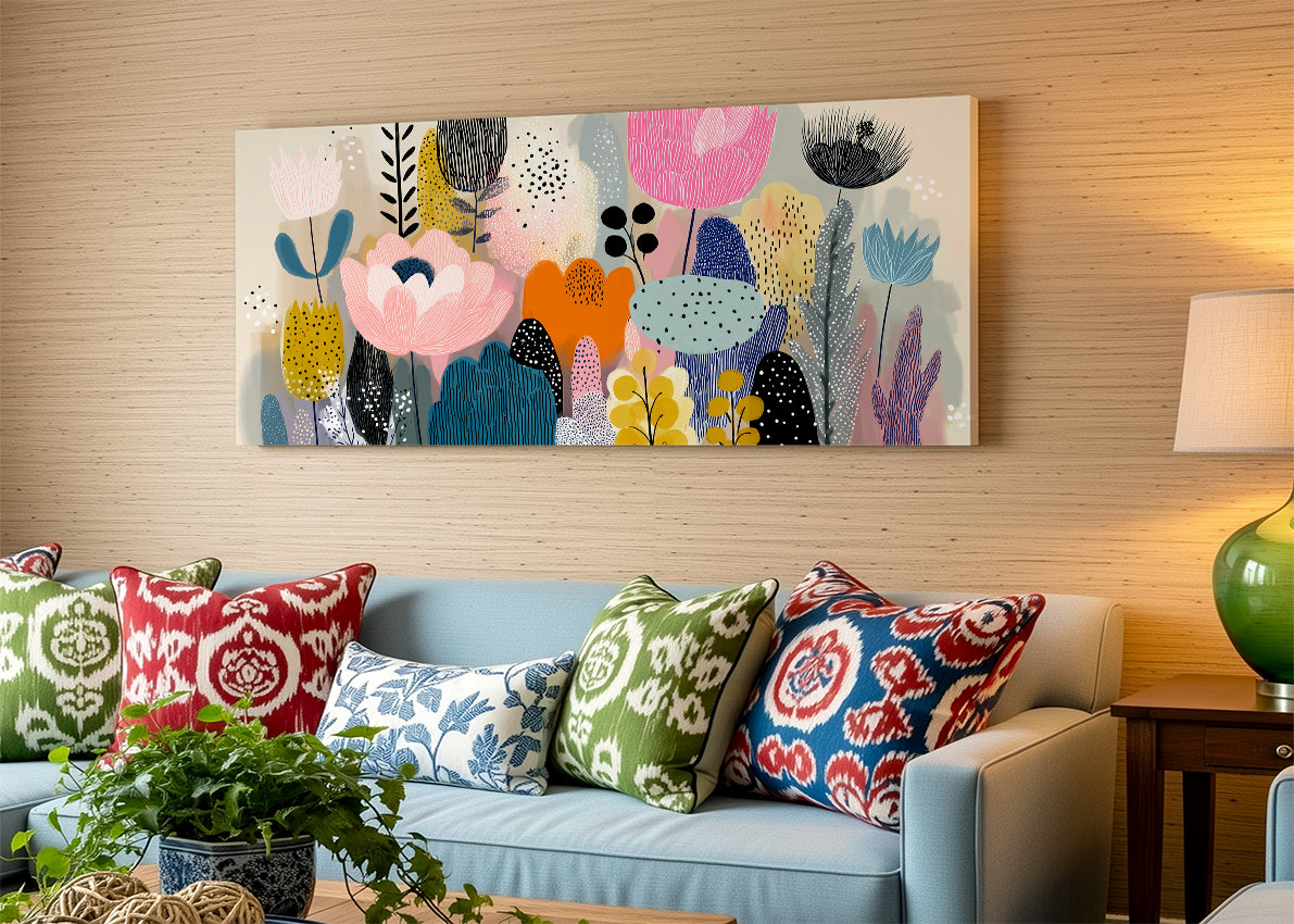 Modern Abstract Floral Garden Canvas Wall Art – Single & 3 Panel Canvas