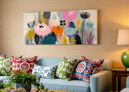 Modern Abstract Floral Garden Canvas Wall Art – Single & 3 Panel Canvas