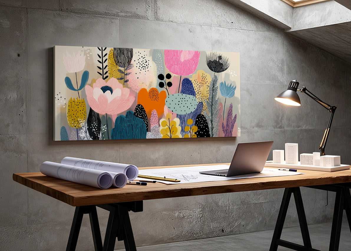 Modern Abstract Floral Garden Canvas Wall Art – Single & 3 Panel Canvas