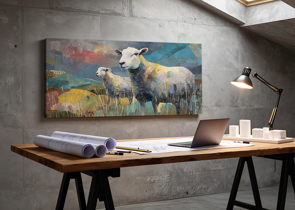 Modern Abstract Sheep Canvas Wall Art – Single & 3 Panel Split – AI PRINT LAB