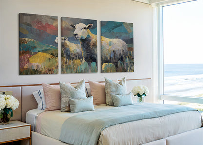 Modern Abstract Sheep Canvas Wall Art – Single & 3 Panel Split – AI PRINT LAB