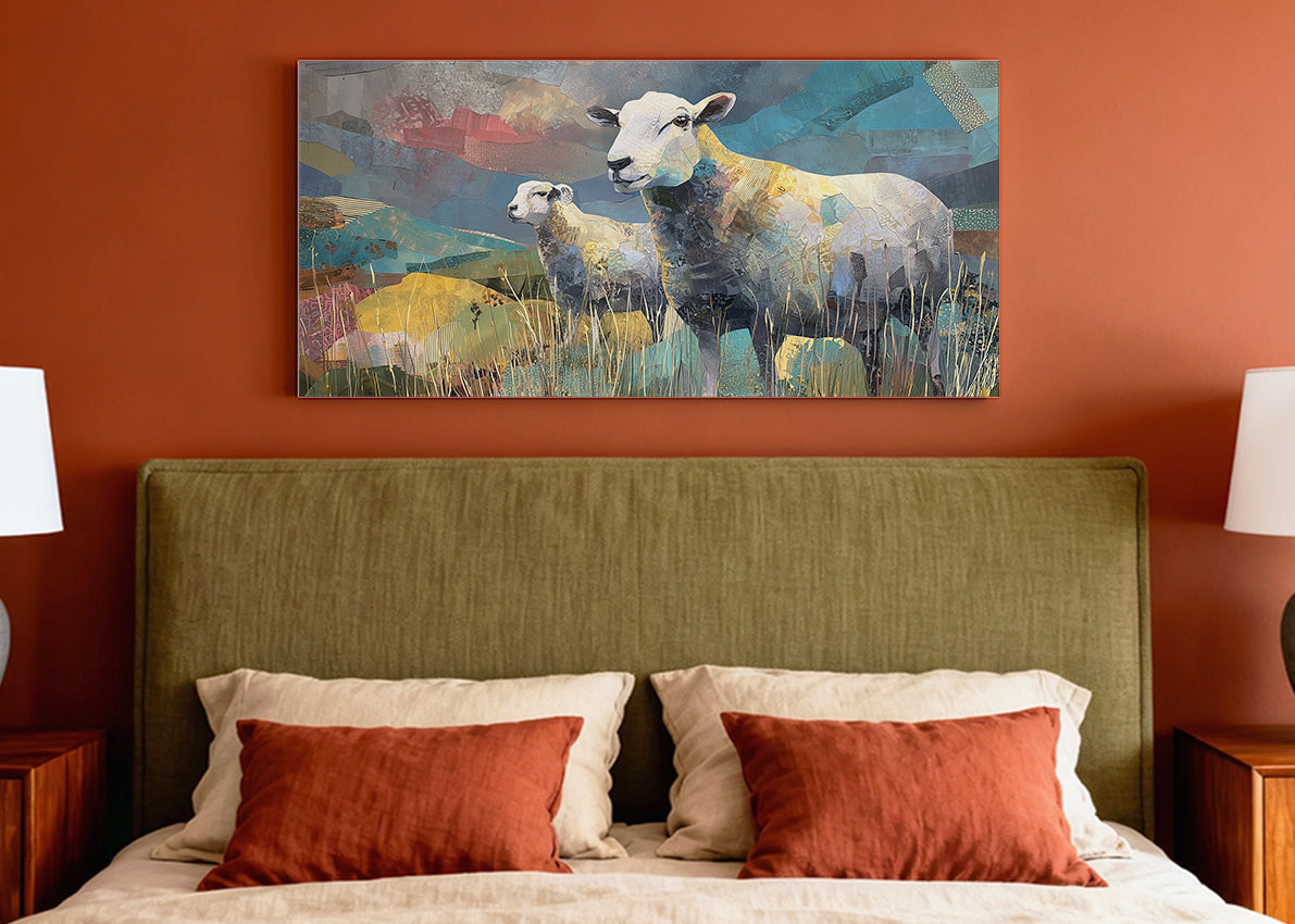 Modern Abstract Sheep Canvas Wall Art – Single & 3 Panel Split – AI PRINT LAB