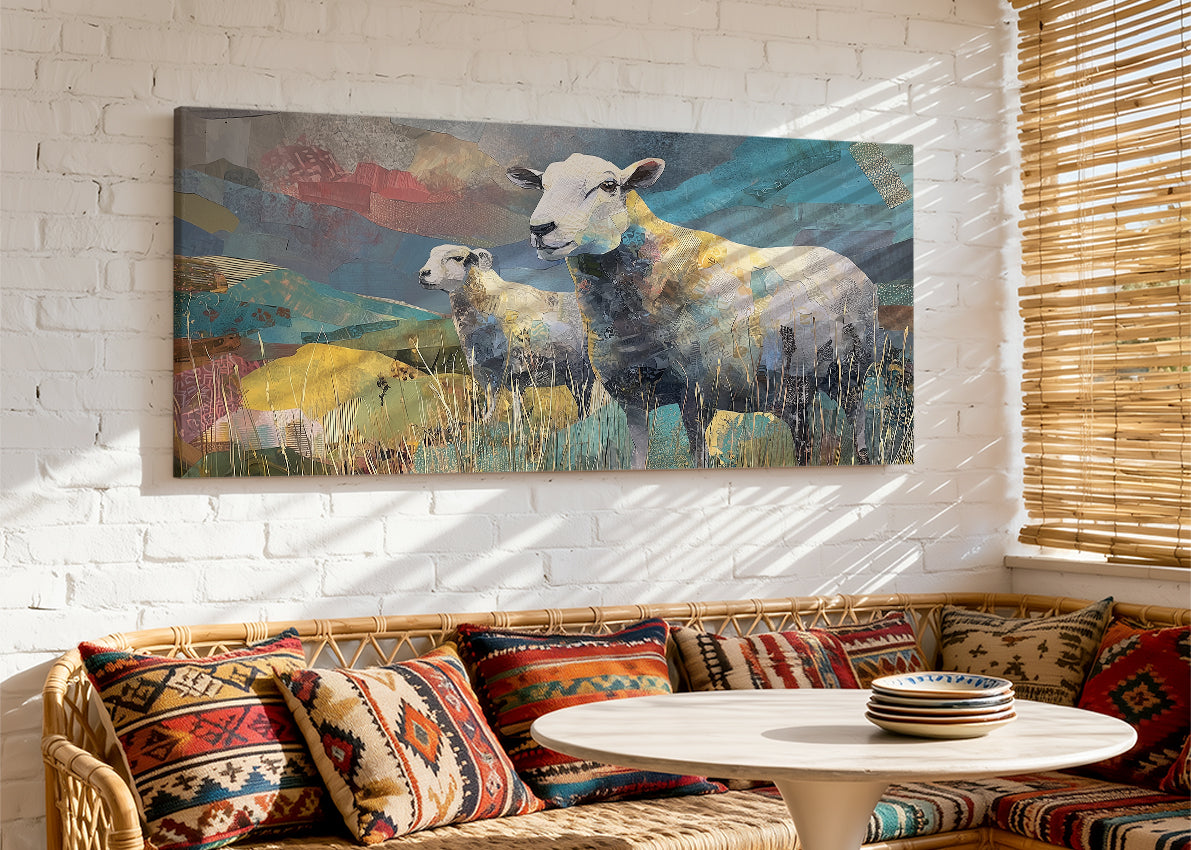 Modern Abstract Sheep Canvas Wall Art – Single & 3 Panel Split – AI PRINT LAB